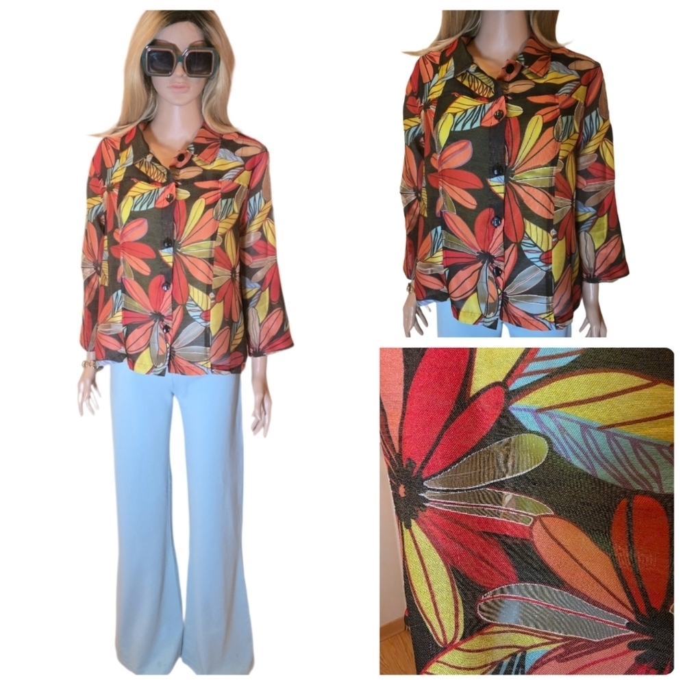 Erin London Linen Blend Semi-Sheer Shirt Jacket 22" P2P